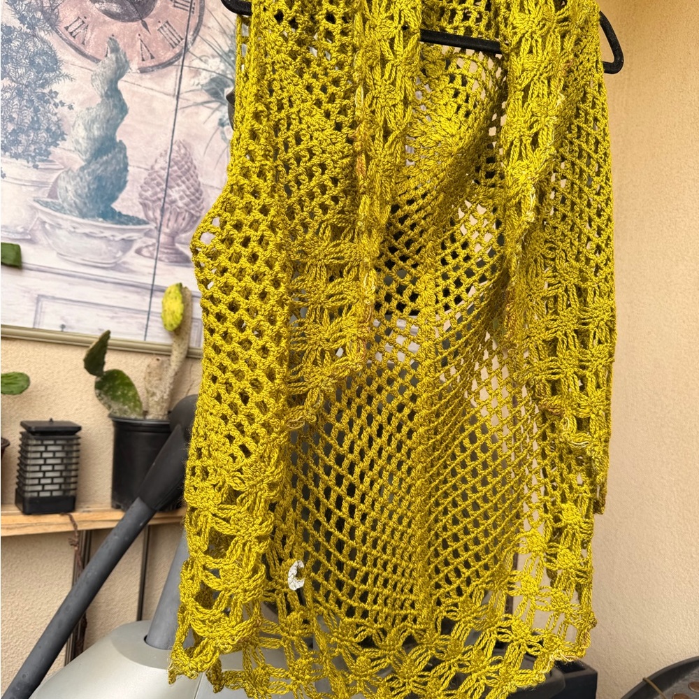 Boho Crochet Vest Handmade Mustard Olive Open - Picture 3 of 7